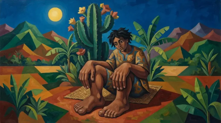 Ilustração estilizada inspirada na fase antropofágica das obras de Tarsila do Amaral