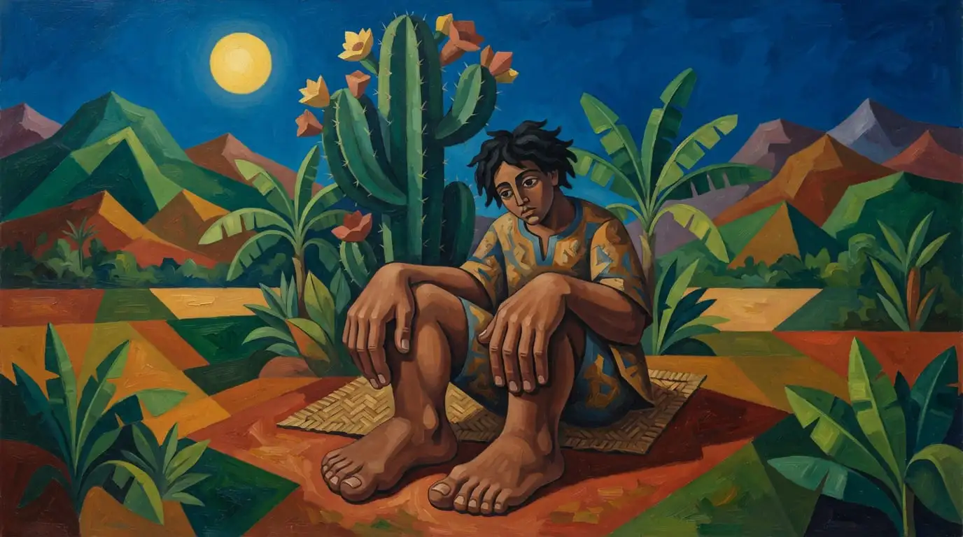 Ilustração estilizada inspirada na fase antropofágica das obras de Tarsila do Amaral