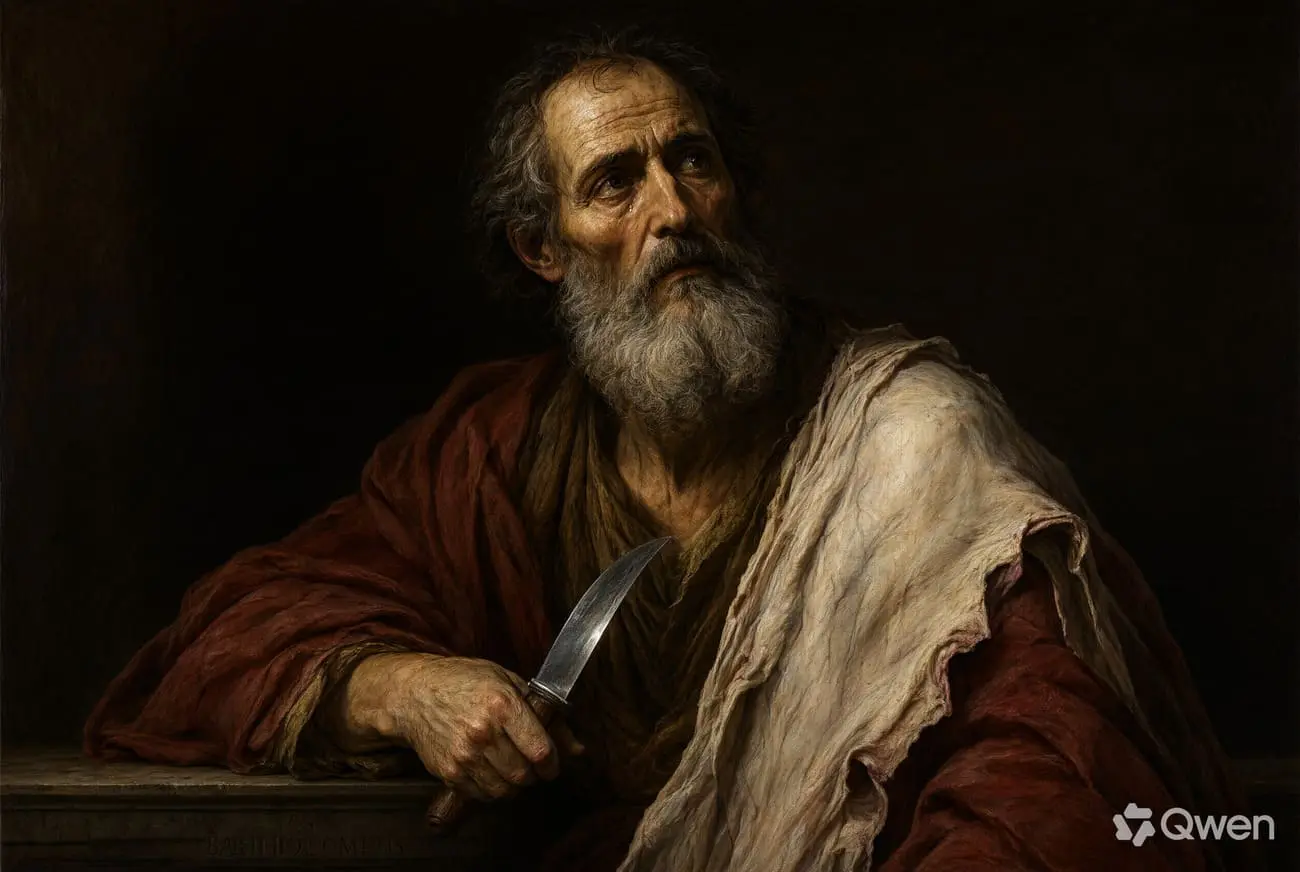 Detalhe de São Bartolomeu segurando a própria pele esfolada com a face torturada de Michelangelo no afresco O Juízo Final.